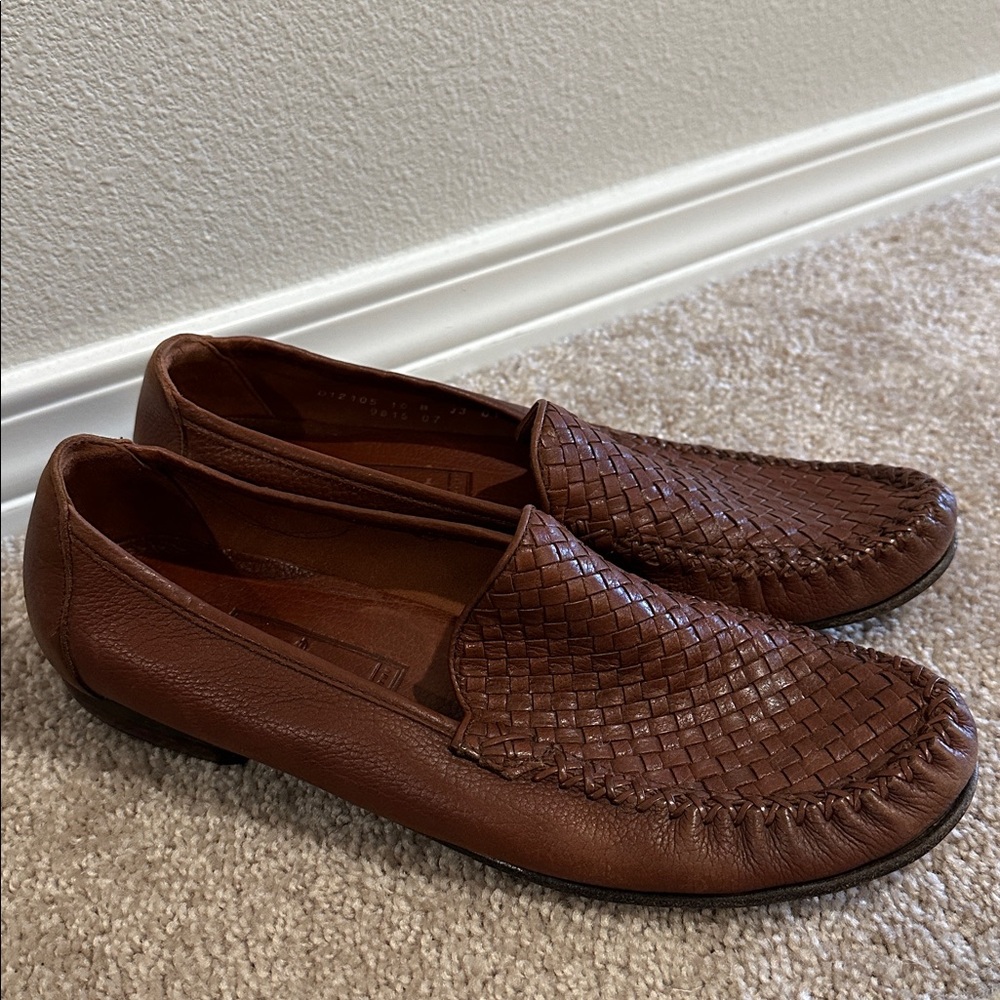 Women's Brown Woven Leather Slip-On Loafers